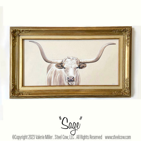 "Sage" Painted Print in Vintage Frame