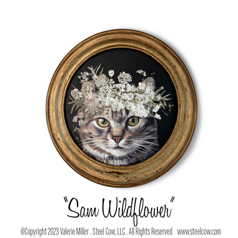 "Sam Wildflower" Painted Print in Vintage Frame