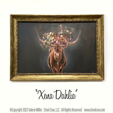 "Xena Dahlia" Painted Print in Vintage Frame